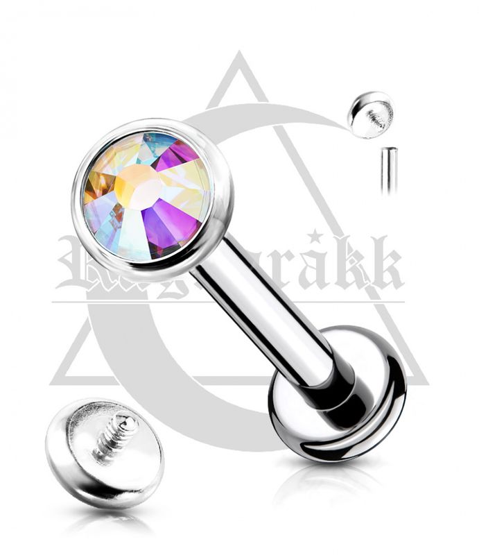 Flat Crystal Internally Threaded Labret Aurora Borealis
