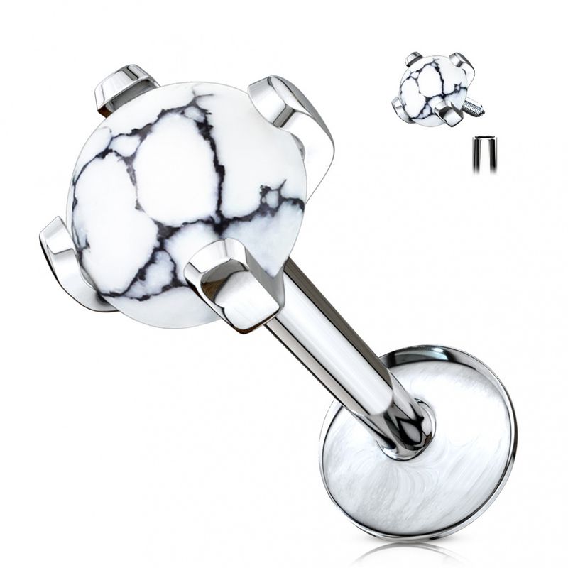 Semi Precious Stone Internally Threaded Labret White Howlite