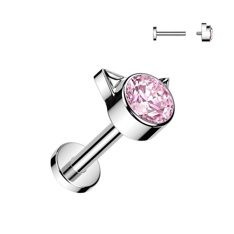 Kitty Cat Internally Threaded Labret Pink
