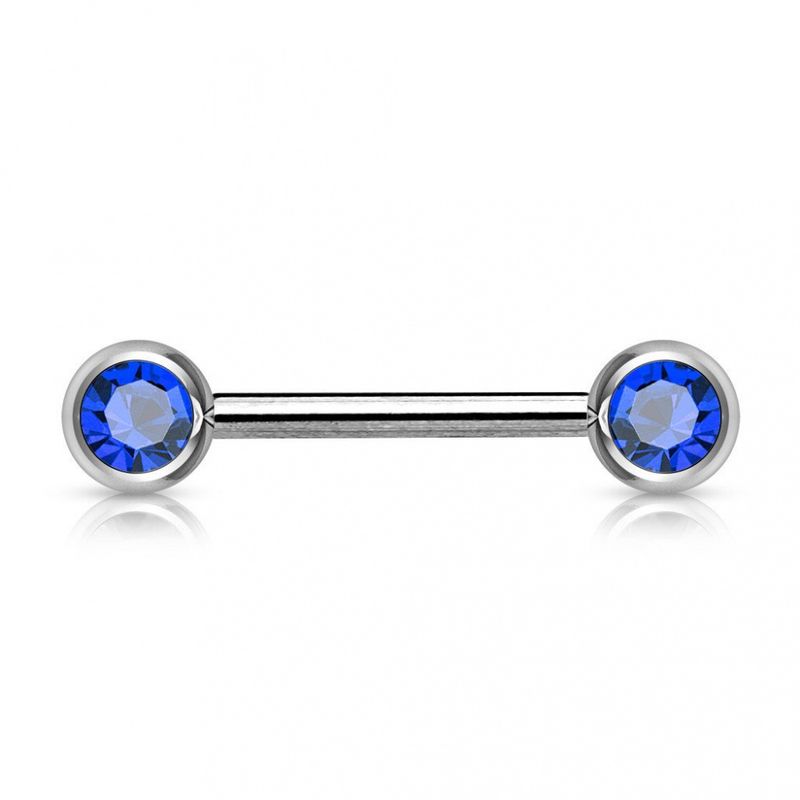 Double Front Facing Gem Nipple Barbell Blue
