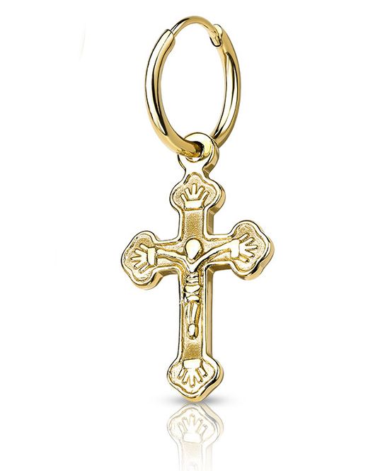 Hovedbilde Jesus Cross Dangle Hoop Earring Gold