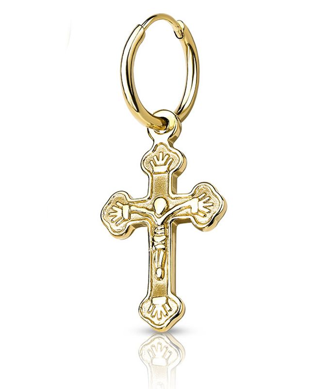 Jesus Cross Dangle Hoop Earring Gold