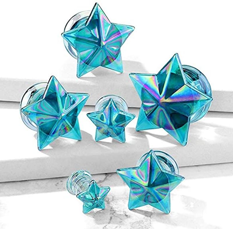 Blue Glass Star Flared Plug