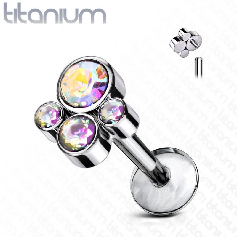 Paw Crystal Internally Threaded Labret Aurora Borealis