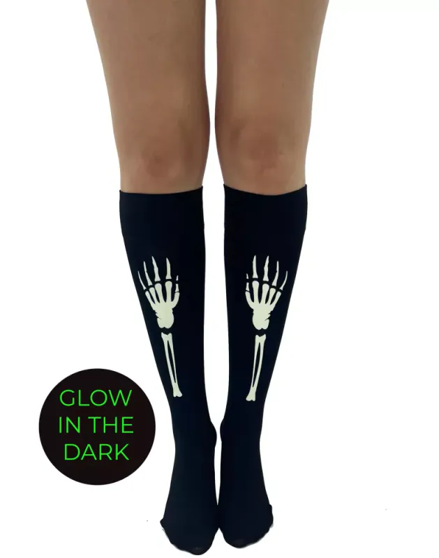 Skeleton Hands Knee Socks Glow