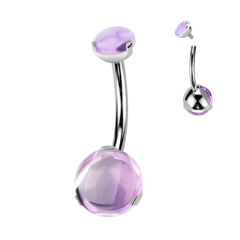 Natural Stone Belly Ring Amethyst Purple