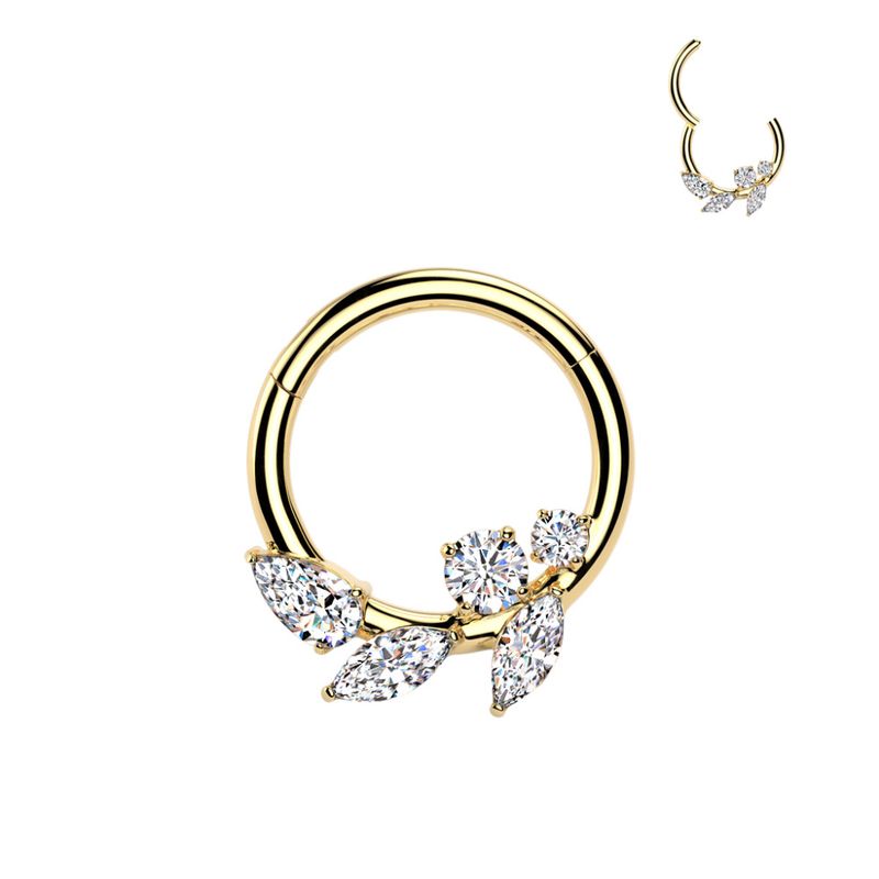 Amber Branch Hinged Ring Gold Clear