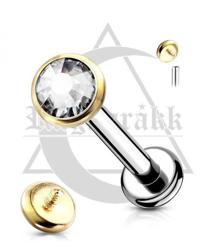 Flat Crystal Internally Threaded Labret Gold Clear