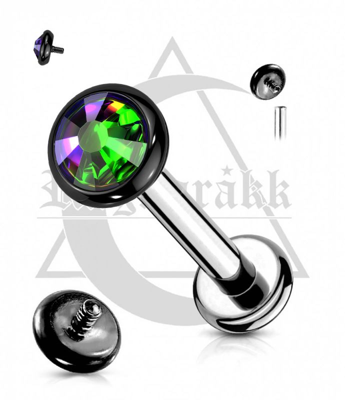 Flat Crystal Internally Threaded Labret Black Vitrail Medium