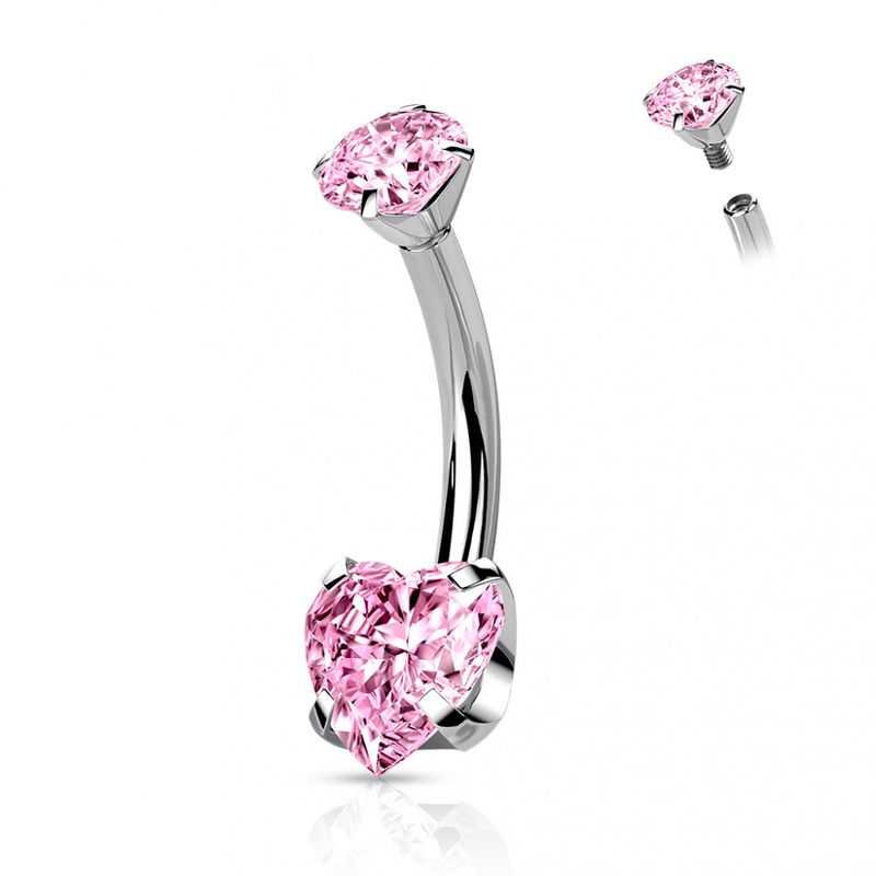 Titanium Heart Belly Ring Pink