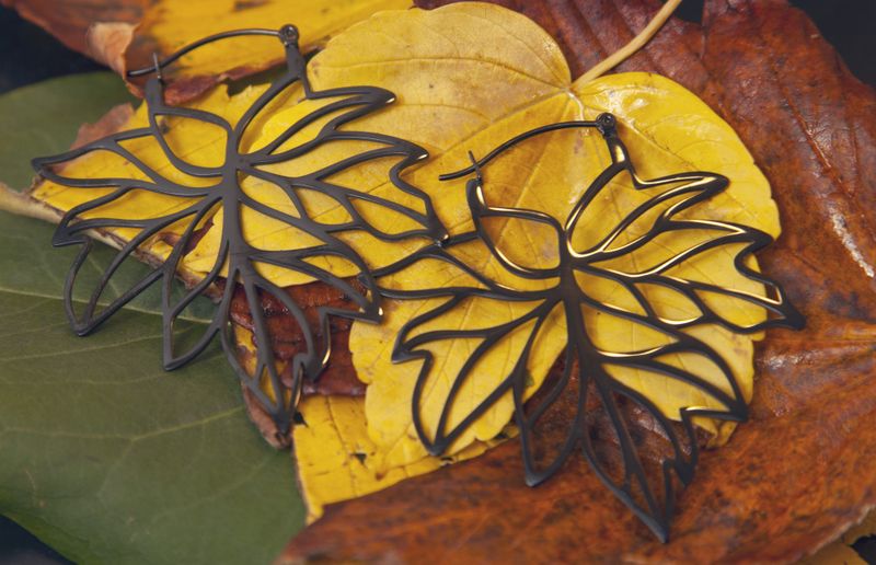 Autumn Leaf Hoops Black