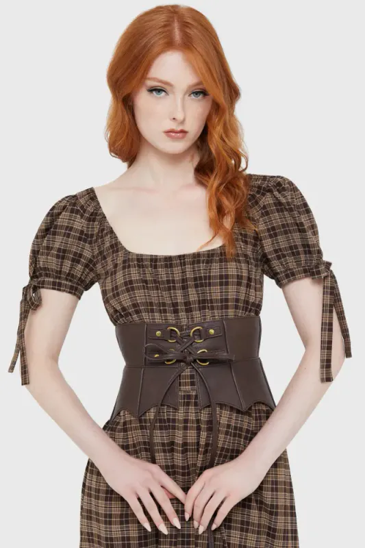  Wetland Bat Peplum Corset [BROWN]