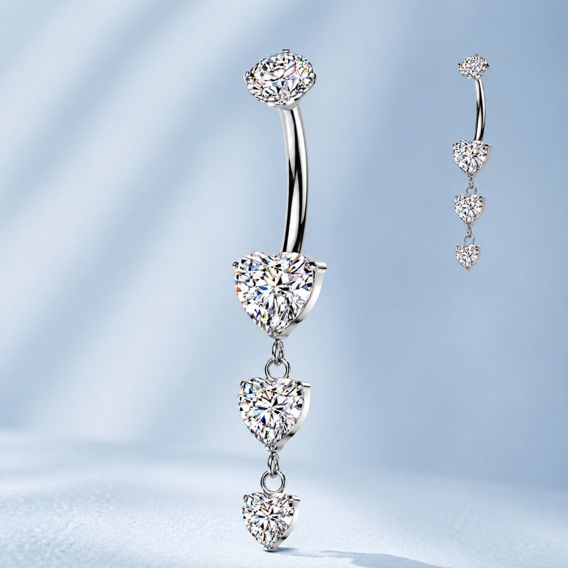 Titanium Triple Heart Belly Ring Dangle