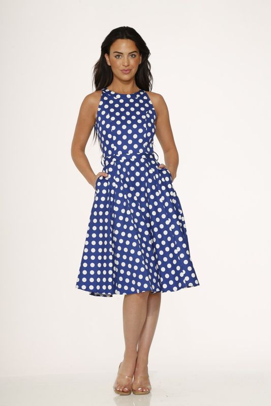 June Polka Dot Swing Dress [Blue]