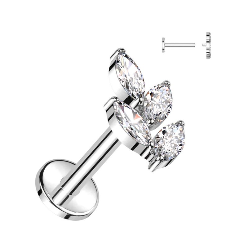Valia Leaf Internally Threaded Labret Clear