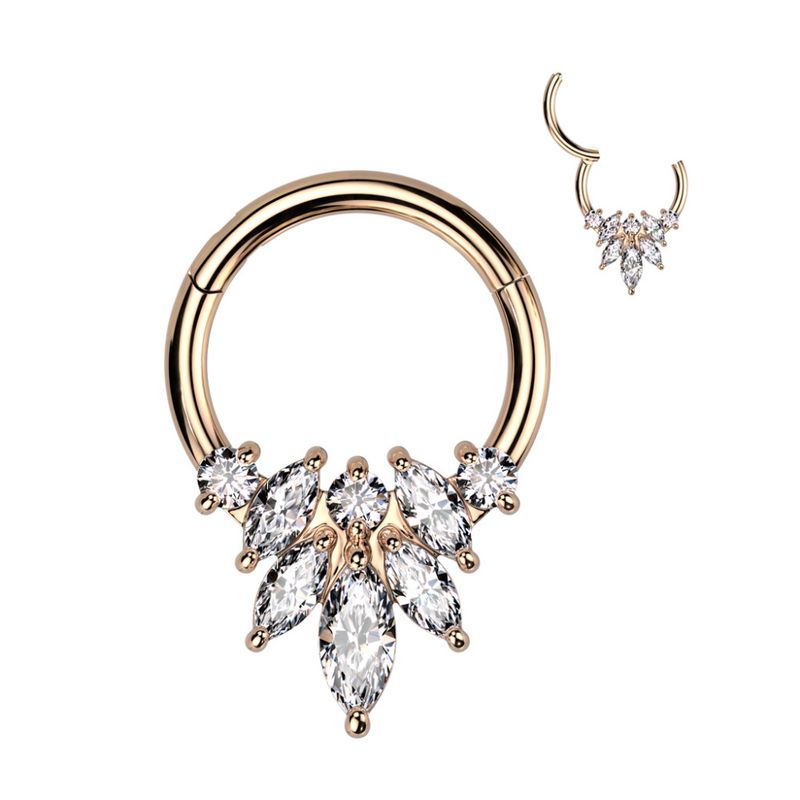 Danielle Leaf Hinged Ring Rose Gold Clear