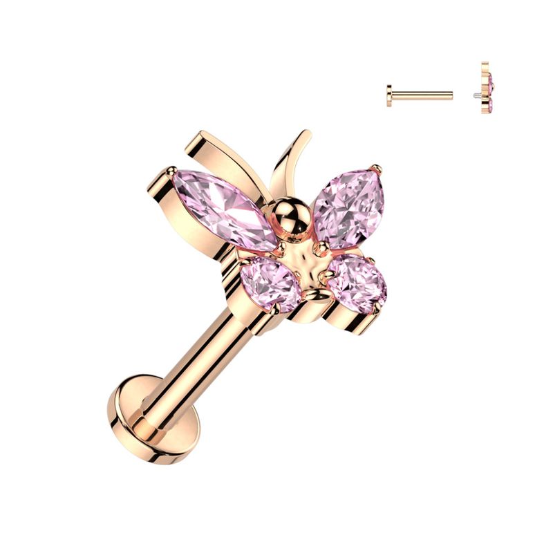 Butterfly Internally Threaded Labret Rose Gold Pink