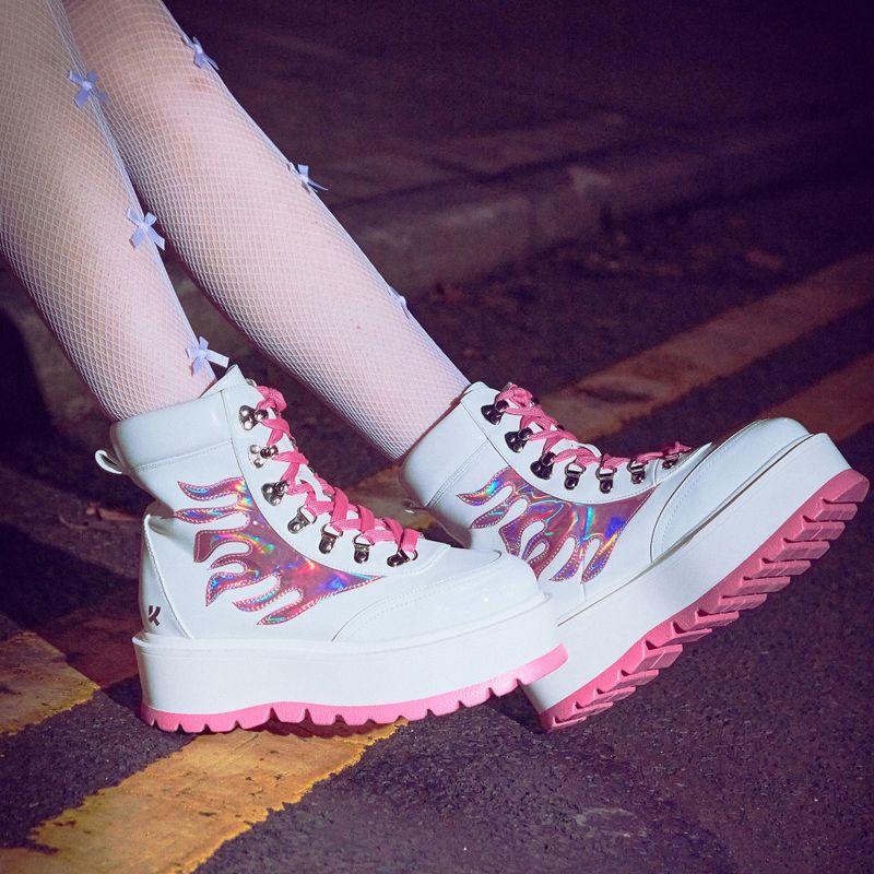 Kawaii Helios Hologram Flame Boots Pink