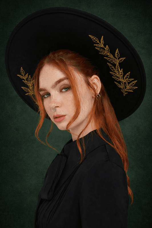 Gold Fern Witch Brim Hat