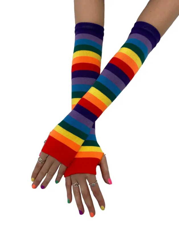 Rainbow Fingerless Gloves Red