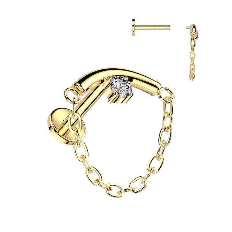 Lynx Chain Gem Internally Threaded Labret Gold Clear