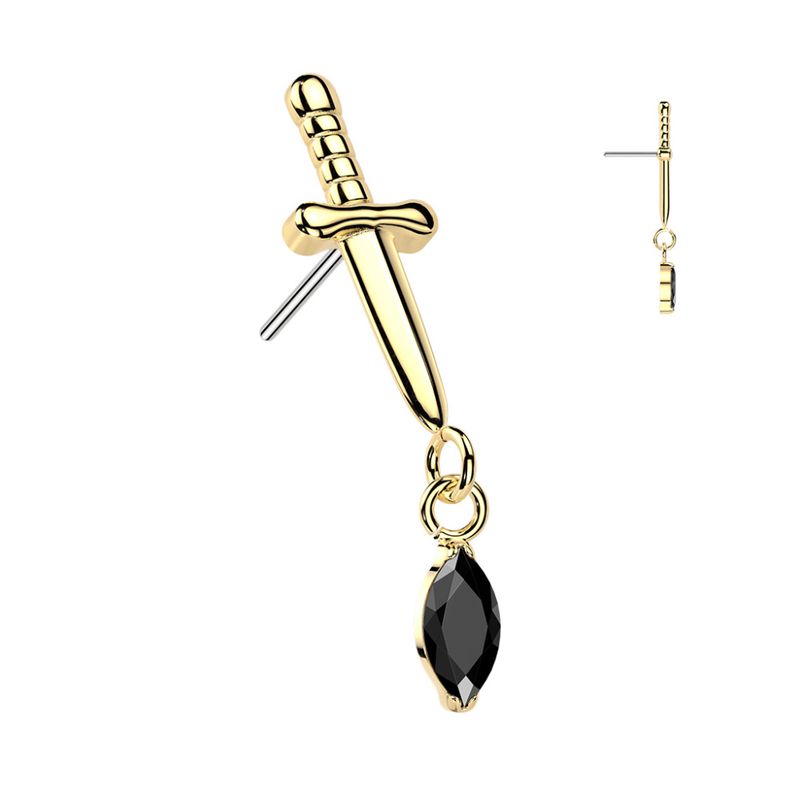 Crystal Dagger Dangle Push-fit Gold Black