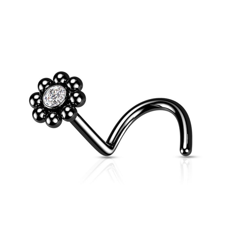 Lana Flower Nose Screw Black Clear