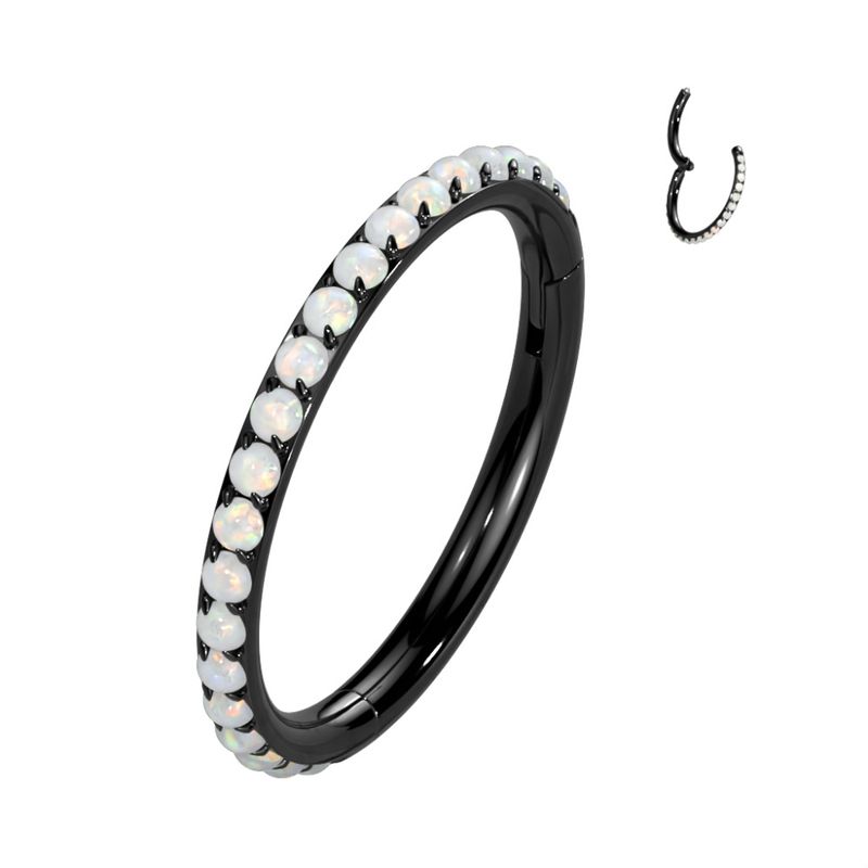 Embla Opal Hinged Ring Black White