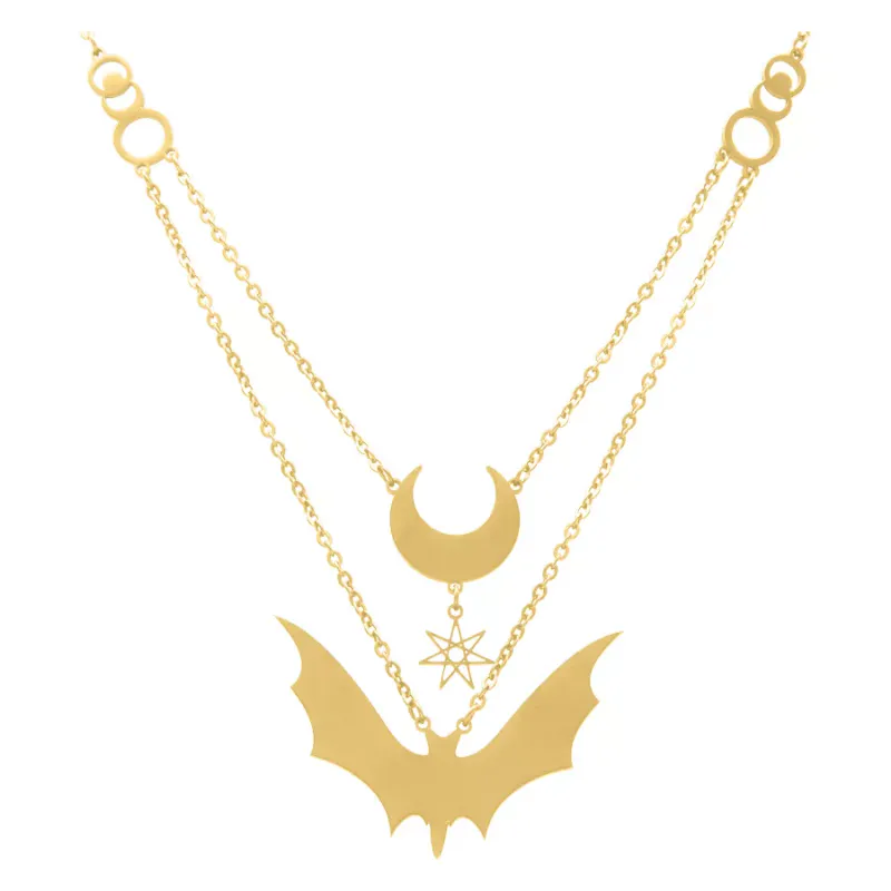 Crescent Lovers Necklace Bat Gold