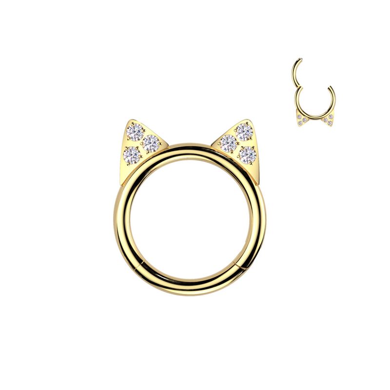 Kitty Cat Hinged Ring Gold Clear