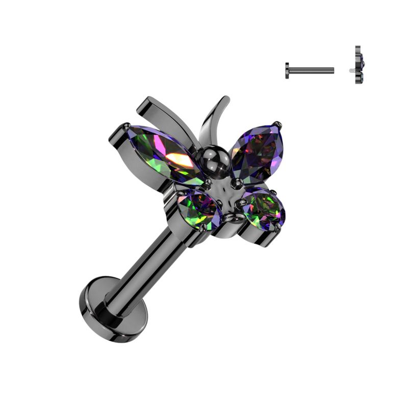 Butterfly Internally Threaded Labret Black Vitrail Medium